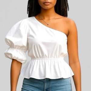 CROSBY by Mollie Burch One
Shoulder Puff Sleeve Top, Shell Color,
100% Cotton